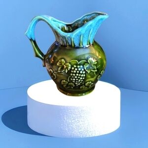 Vtg Drip Glaze Ceramic Grapes Pitcher Made in Japan